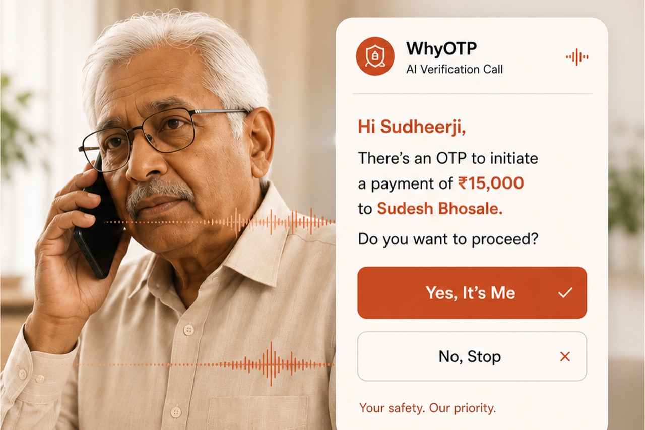 Senior bank customer receiving a conversational authorization call